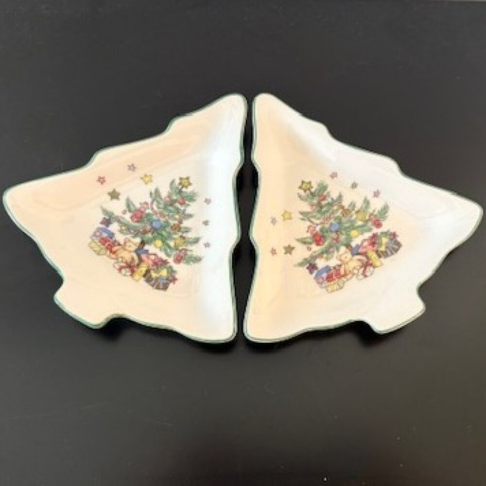 NIKKO Ceramic Christmas Tree Shaped Candy Dishes (Set of 2) - 6 Inches